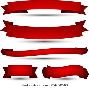 Set of red banners and ribbons. Vector illustration. 
