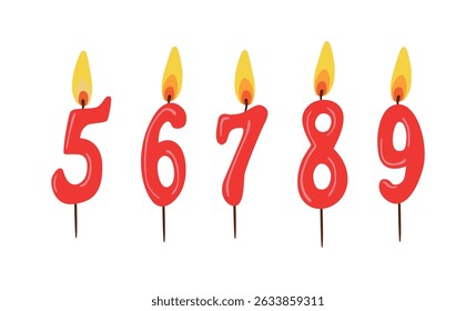 Set of red birthday candles numbers vector