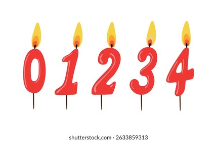 Set of red birthday candles numbers vector