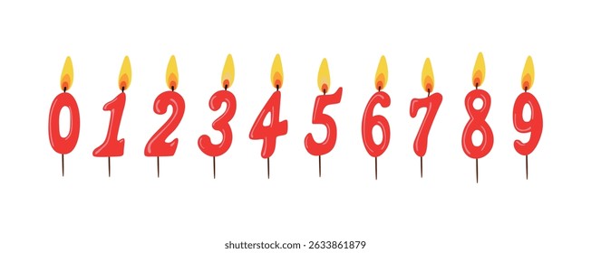 Set of red birthday candles numbers vector