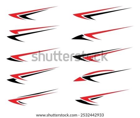 Set of red and black abstract geometric stripes car wrap vinyl stickers