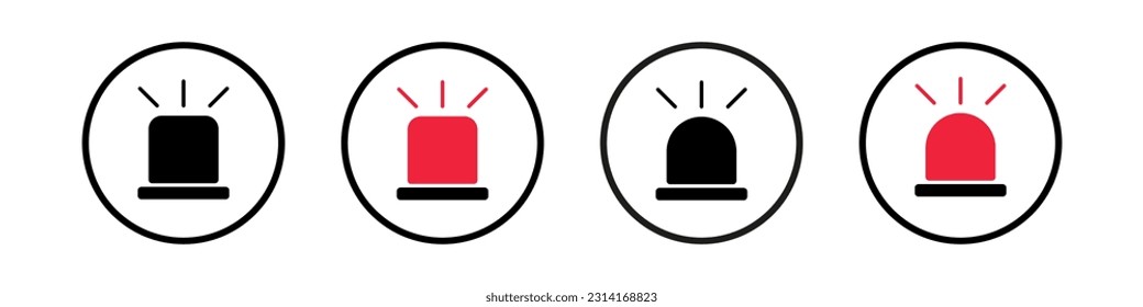 Satz von roten und schwarzen Alarm Vektorsymbol. Einfache Sirenen-Design-Illustration.