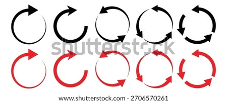 Set of red and black circle arrow icon. Circular rotation loading elements, redo process. Symbol of reload, refresh, loading, recycle and repeat. Symbol of reload, refresh, loading.