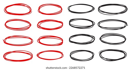 Set of red and black circle line sketch