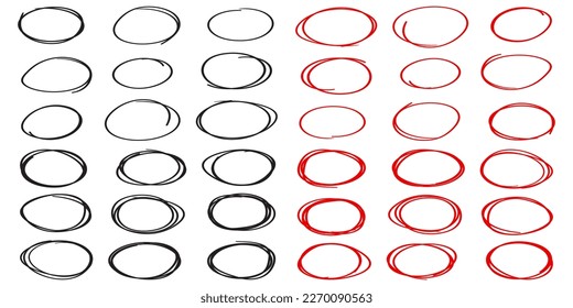 Set of red and black circle line sketch