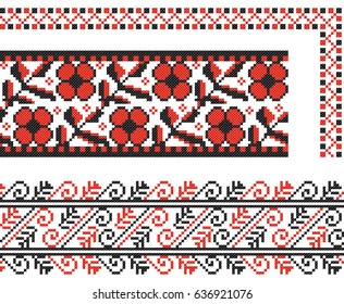 set of red and black ethnic patterns for embroidery stitch