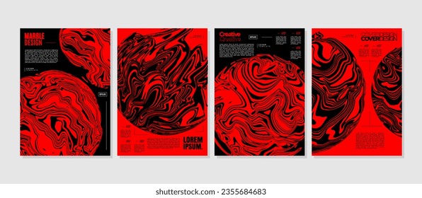 Set of red and black fluid marble planet cover design