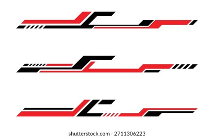 Conjunto de calcomanías de carreras de rayas geométricas rojas y negras