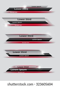 Set of red, black, gray banners of lower third. Vector illustration.