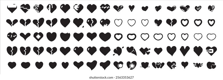 Set of red and black heart in different pose. Love icon set vector. Collection of heart illustration set icons with different style. EPS10 vector.