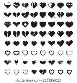Set of red and black heart in different pose. Love icon set vector. Collection of heart illustration set icons with different style. EPS10 vector.
