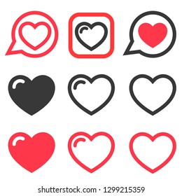 Set of red and black Heart icons