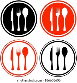 set red and black icons with kitchen utensil