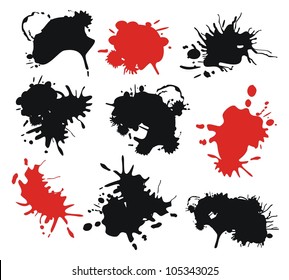 Set with red and black ink splats