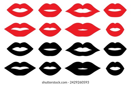 Set of red and black lips icons. Vector symbols
