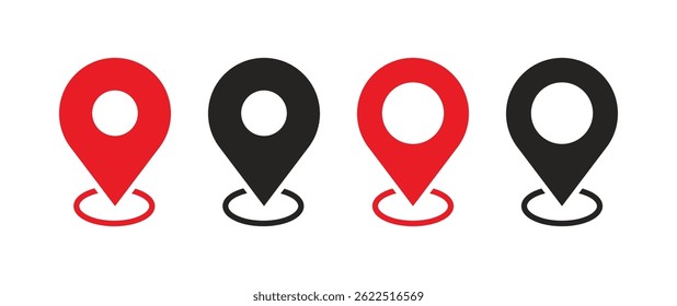 Set of Red and Black Location pin icon. Location and Map Pin Icon Vector Design.