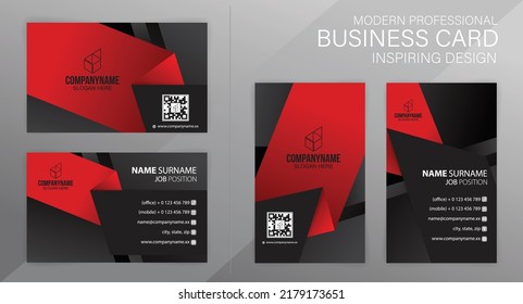 Set of red and black Modern Corporate Business Card Design Templates, vector eps 10