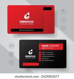 Conjunto de plantillas de diseño de tarjetas de visita corporativas modernas rojas y negras, vector eps 10