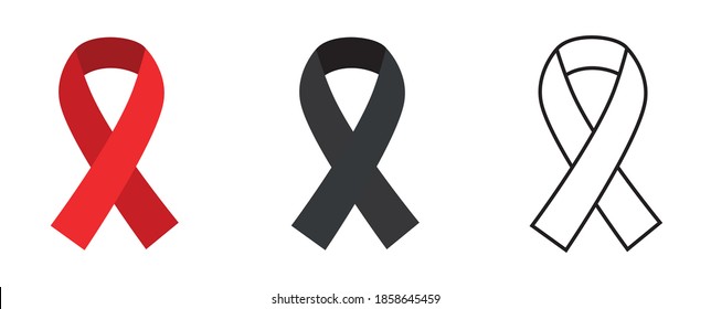 Set of red and black ribbons. Breast cancer, prostate cancer. Vector illustrator on white background