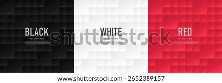 Set of red, black, silver and white abstract seamless square tile pattern 3D background. Simple template banner design. Modern futuristic concept. Use for cover template, poster, web banner, Print ad.