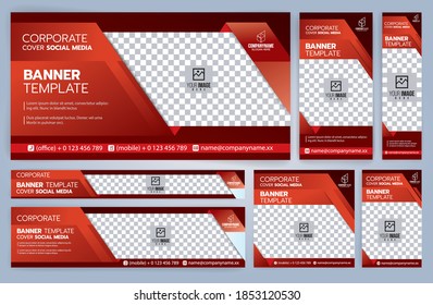 Set of Red and Black Web banners templates, Standard sizes with space. Vector illustration