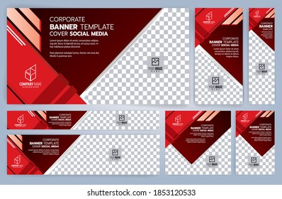 Conjunto de plantillas de banners Web rojos y negros, tamaños estándar con espacio. Ilustración del vector