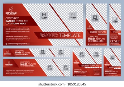 Set of Red and Black Web banners templates, Standard sizes with space. Vector illustration
