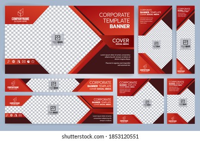 Conjunto de plantillas de banners Web rojos y negros, tamaños estándar con espacio. Ilustración del vector