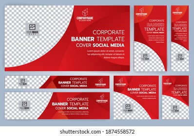 Set of Red and Black Web banners templates, Standard sizes with space. Vector illustration