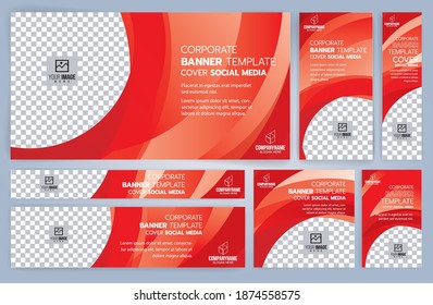Set of Red and Black Web banners templates, Standard sizes with space. Vector illustration