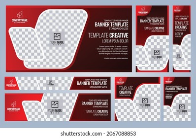 Set of Red and Black Web banners templates, Coverpage Standard sizes with space. Vector illustration