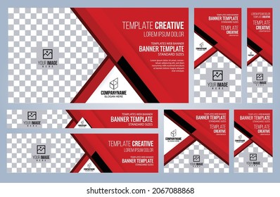 Set of Red and Black Web banners templates, Coverpage Standard sizes with space. Vector illustration