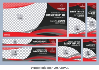 Set of Red and Black Web banners templates, Coverpage Standard sizes with space. Vector illustration