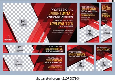 Set of Red and Black Web banners templates, Coverpage Standard sizes with space. Vector illustration