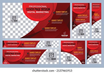 Conjunto de plantillas de banners Web rojos y negros, tamaños estándar con espacio. Ilustración de Vector Premium