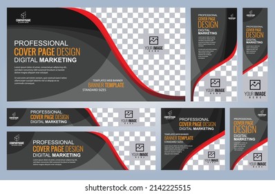 Set of Red and Black Web banners templates, Standard sizes with space. Premium Vector illustration