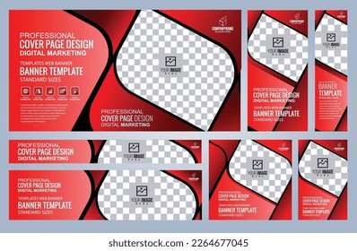 Set of Red and Black Web banners templates, Coverpage Standard sizes with space. Vector illustration