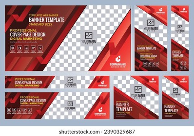 Set of Red and Black Web banners templates, Coverpage Standard sizes with space. Vector illustration