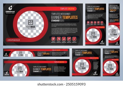 Set von Red und Black Web-Banner Social Media-Vorlagen, Standardgrößen mit Platz. Premium-Vektorgrafik
