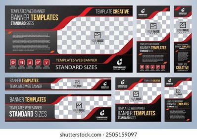 Set of Red and Black Web banners social media templates, Standard sizes with space. Premium Vector illustration