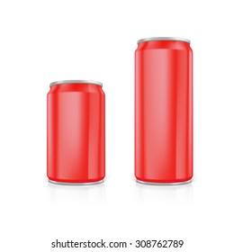 Set of red blank aluminium cans.  Drawn with mesh tool. Fully adjustable and scalable