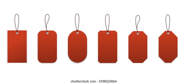 Set of red blank labels with different shape for discount, sale, price tags. Vector Illustration.