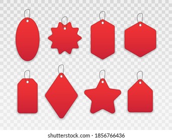 Set of red blank labels for discount, sale, price tags. Tags and labels, template shopping labels in differents shapes.