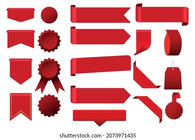 Set of red blank ribbons tags badges and labels