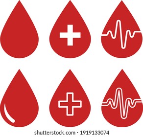 Satz roter Bluttropfen flache Vektorsymbole für medizinische Anwendungen und Websites