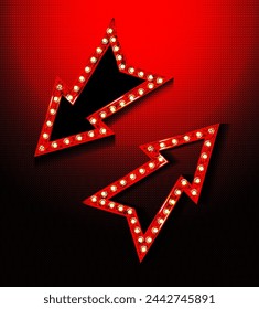 Set of red and blue arrows with bulb lamps. Vector illustration