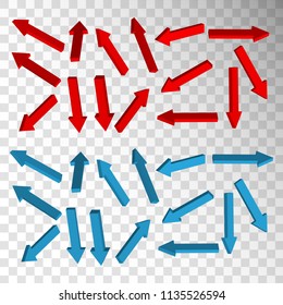 Set of red and blue arrows on transparent backround. Vector elements.