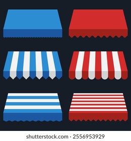 set of red and blue awnings vector