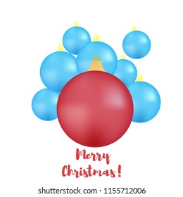 Set of red and blue balls on a Christmas tree. Merry Christmas