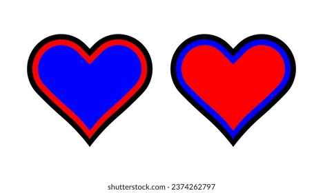 Set of red, blue and black love heart icons flat isolated on white background vector.